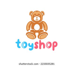 Toy bear and children's toy, teddy bear, animal, logo design. Soft toy, child, kindergarten, game and play, vector design and illustration