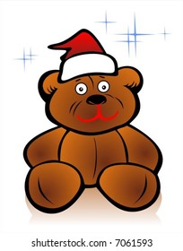 Toy bear with Christmas cap on a white background. Christmas illustration.