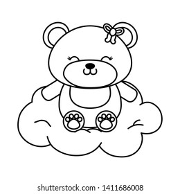 toy bear with cloud in black and white