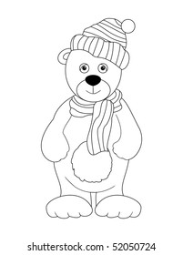 toy bear cub in a cap and a scarf, contour