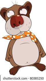 Toy bear cub with a scarf. Cartoon