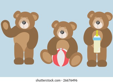 Toy bear in different poses.Vector. Without mesh.