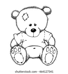 Toy bear. Hand drawn bear vector stock illustration. Black and white illustration