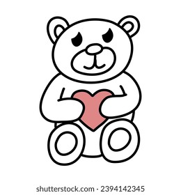 Toy bear holding a heart in his paws, doodle vector illustration.