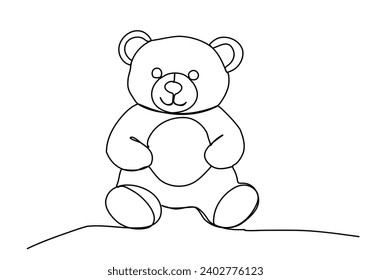 Oso de juguete, ilustración vectorial de dibujo de una línea.