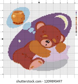 Toy bear with a pot of honey. The scheme of cross-stitch. Elements for creativity and needlework.