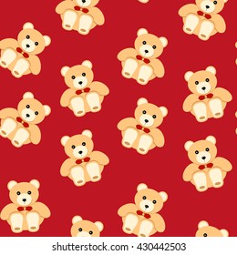 Toy bear sign icon. Vector. Pattern seamless red