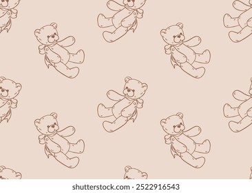 Toy bear vector seamless pattern. Teddy bear vintage print