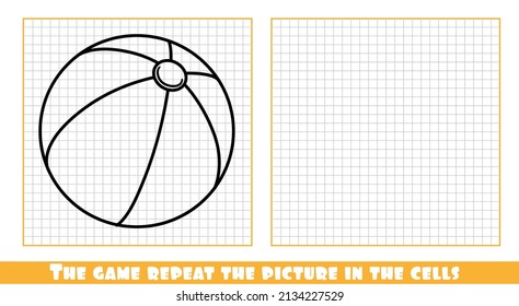 Сartoon toy big inflatable colorful beach ball outlined the game repeat the picture in the cells