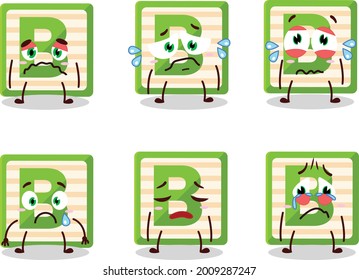 Toy block B cartoon character with sad expression. Vector illustration