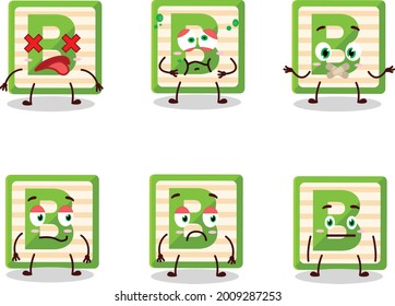 Toy block B cartoon character with nope expression. Vector illustration