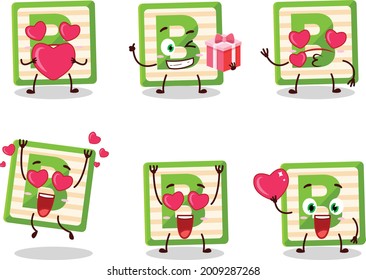 Toy block B cartoon character with love cute emoticon. Vector illustration