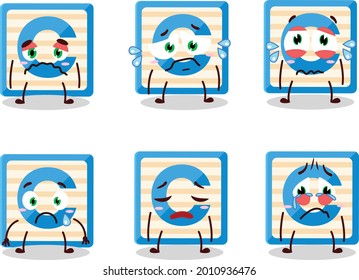 Toy block C cartoon character with sad expression. Vector illustration