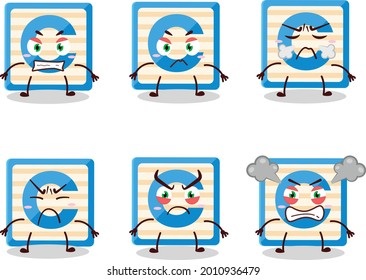 Toy block C cartoon character with various angry expressions. Vector illustration