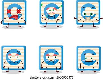 Toy block C cartoon character with nope expression. Vector illustration