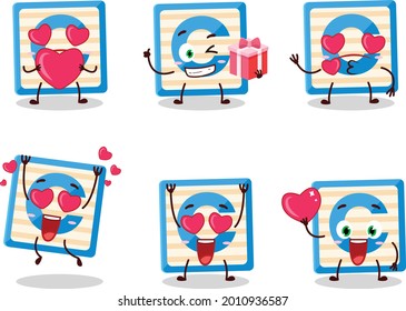 Toy block C cartoon character with love cute emoticon. Vector illustration