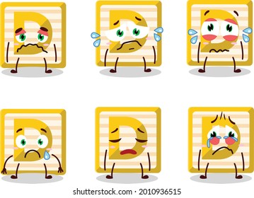 Toy block D cartoon character with sad expression. Vector illustration