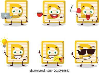 Toy block D cartoon character with various types of business emoticons. Vector illustration