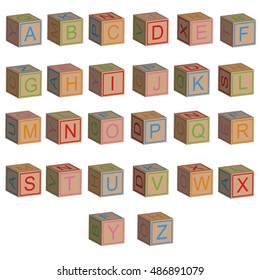 Toy blocks alphabet letters in 3D, isolated vector