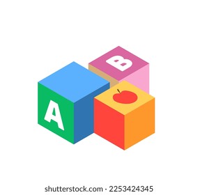 Bloques de juguetes para niños aislados. Ilustración vectorial plana.