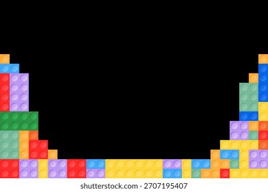 Diseño de bloques de juguete con espacio de copia en blanco. Coloridos ladrillos de construcción de juguetes de plástico.