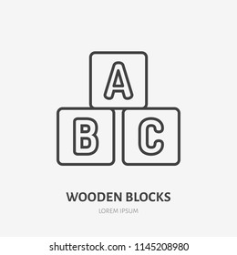 Toy blocks line icon, alphabet cubes flat logo. Baby abs game vector illustration. Sign for kids shop.