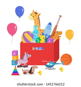 Toy Box full of children toys illustration
