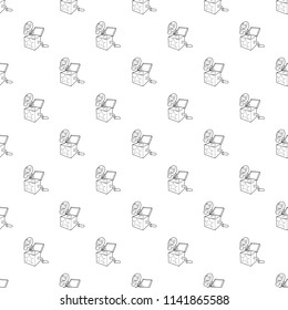 Toy box in spring icon in outline style isolated on white background. Present symbol