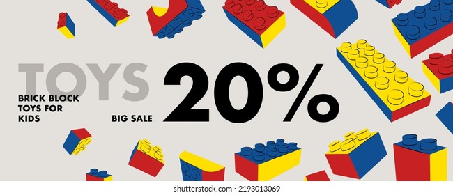 Toy brick block in perspective. Geometric illustration of a construction game. Sale banner, black friday ad for kids store. Vector flat illustration icon.