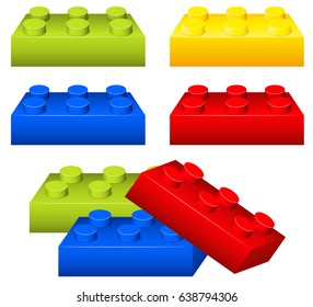 Toy brick pieces in many colors illustration