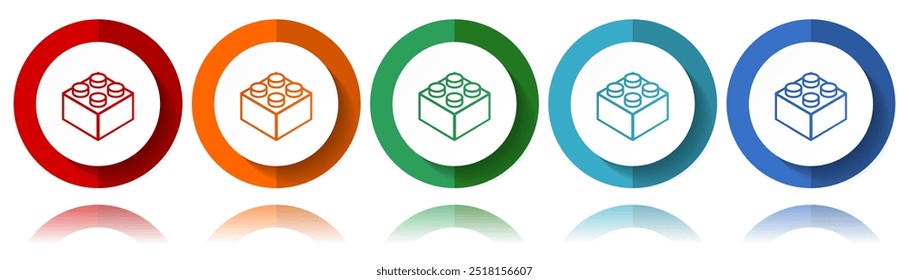 Iconos del vector del ladrillo del juguete, sistema plano del icono para el diseño del logotipo, diseño web y aplicaciones móviles, colección colorida del Botón del Web en eps 10