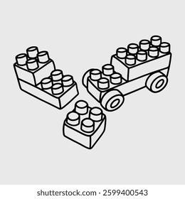 Toy bricks for kids. Thin line illustration.