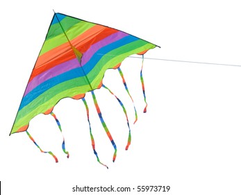 Toy a bright kite on a background of the blue sky - Isolated