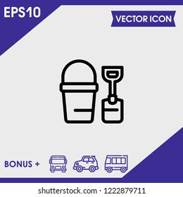 toy bucket with sand and shovel icon vector