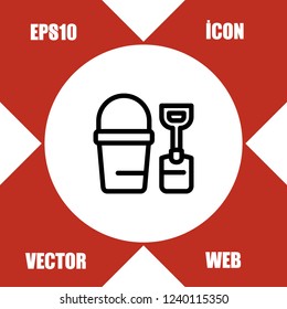 toy bucket with sand and shovel icon vector