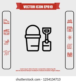 toy bucket with sand and shovel icon vector