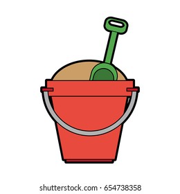 toy bucket with sand and shovel icon image 