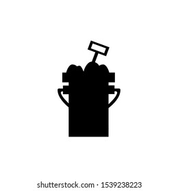 Toy bucket and shovel icon. Beach child game symbol