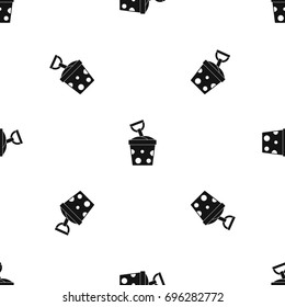 Toy bucket and shovel pattern repeat seamless in black color for any design. Vector geometric illustration