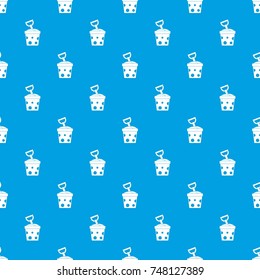 Toy bucket and shovel pattern repeat seamless in blue color for any design. Vector geometric illustration