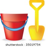 toy bucket and spade illustration on white background