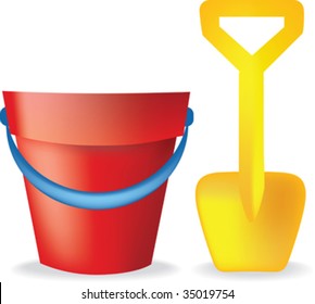 Toy Bucket And Spade Illustration On White Background