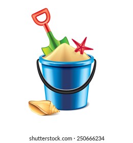 Toy Bucket And Spade Isolated On White Photo-realistic Vector Illustration