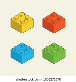 Toy building block, bricks for children. Vector isometric illustration. Colored bricks isolated on white background.