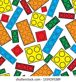 Toy building block bricks Seamless pattern Vector Illustration isolated on white background. Plastic construction plate background 