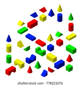 Toy building blocks set.Isolated on white background. 3d Vector colorful illustration.Isometric style.