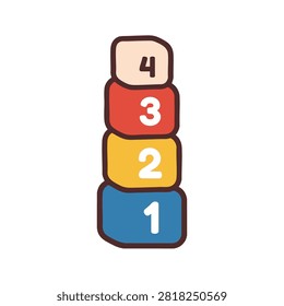 Toy building blocks stacked with numbers one to four in numerical order on white background.