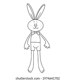 Toy Bunny in shorts. Outline illustration on a white background. 