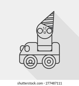 toy car flat icon with long shadow, line icon