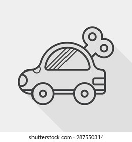 Toy Car Flat Icon With Long Shadow, Line Icon